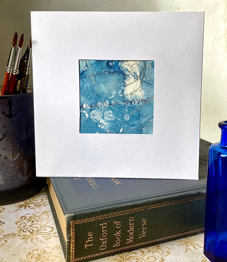 ‘Abstract Waves’ hand painted blank watercolour card