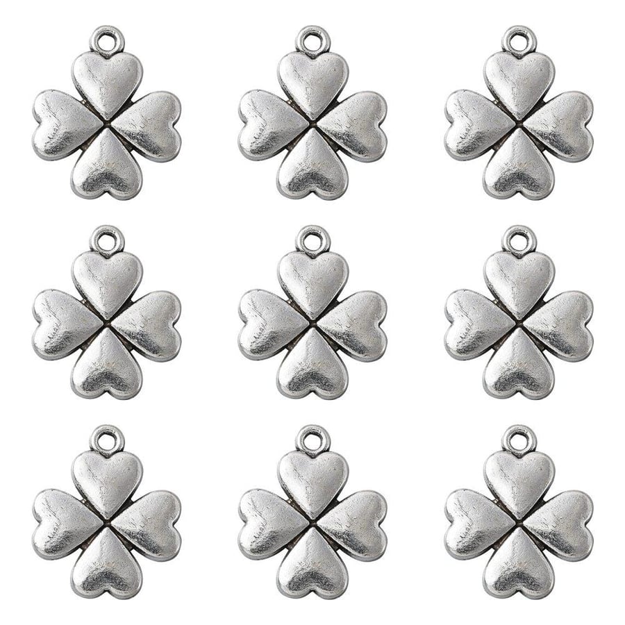 Tibetan Silver Four Leaf Clover Charms - Antique Silver, 21mm - Pack of 20x - Du