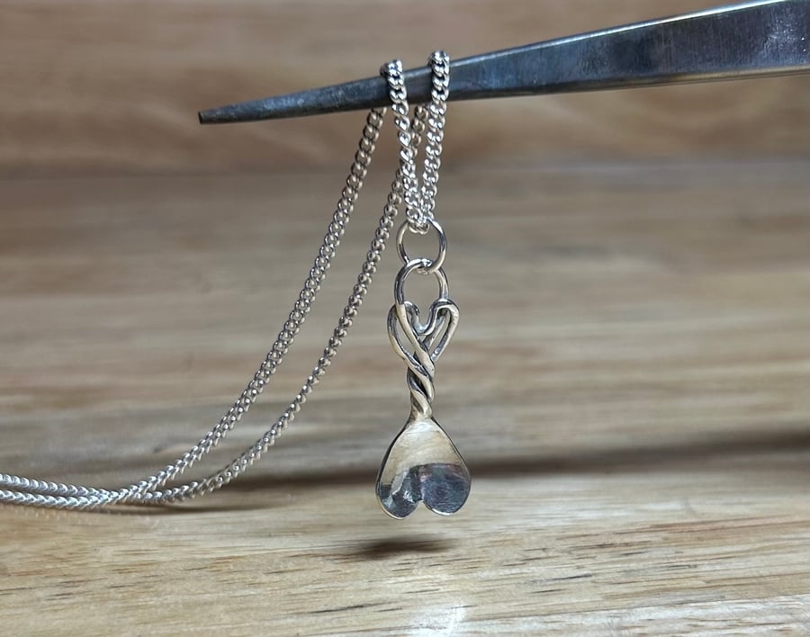 Handmade Welsh Love Spoon Heart Pendant & Chain 