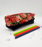 Red roses and black denim, pencil case with a bobble trim.  - Image 5