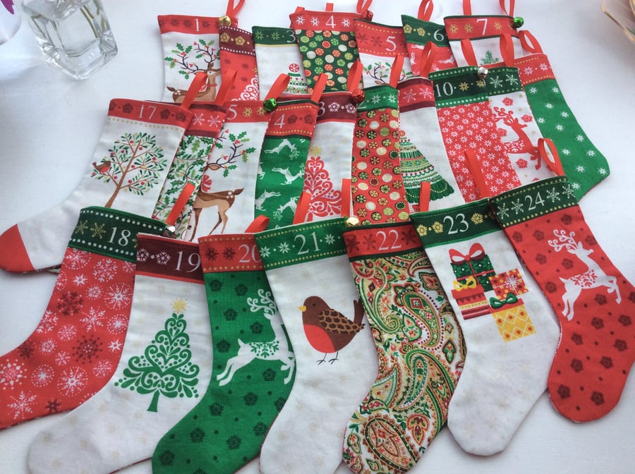 Advent Calendar Stockings  - 24 stockings Scandi countdown to christmas