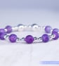 Bracelet with purple crackle glass and sterling silver beads stretchy handmade - Image 2