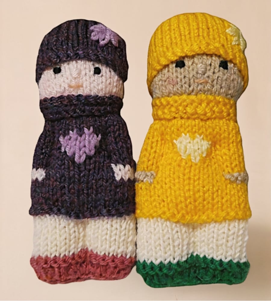Handmade knitted pair of pocket dolls - children
