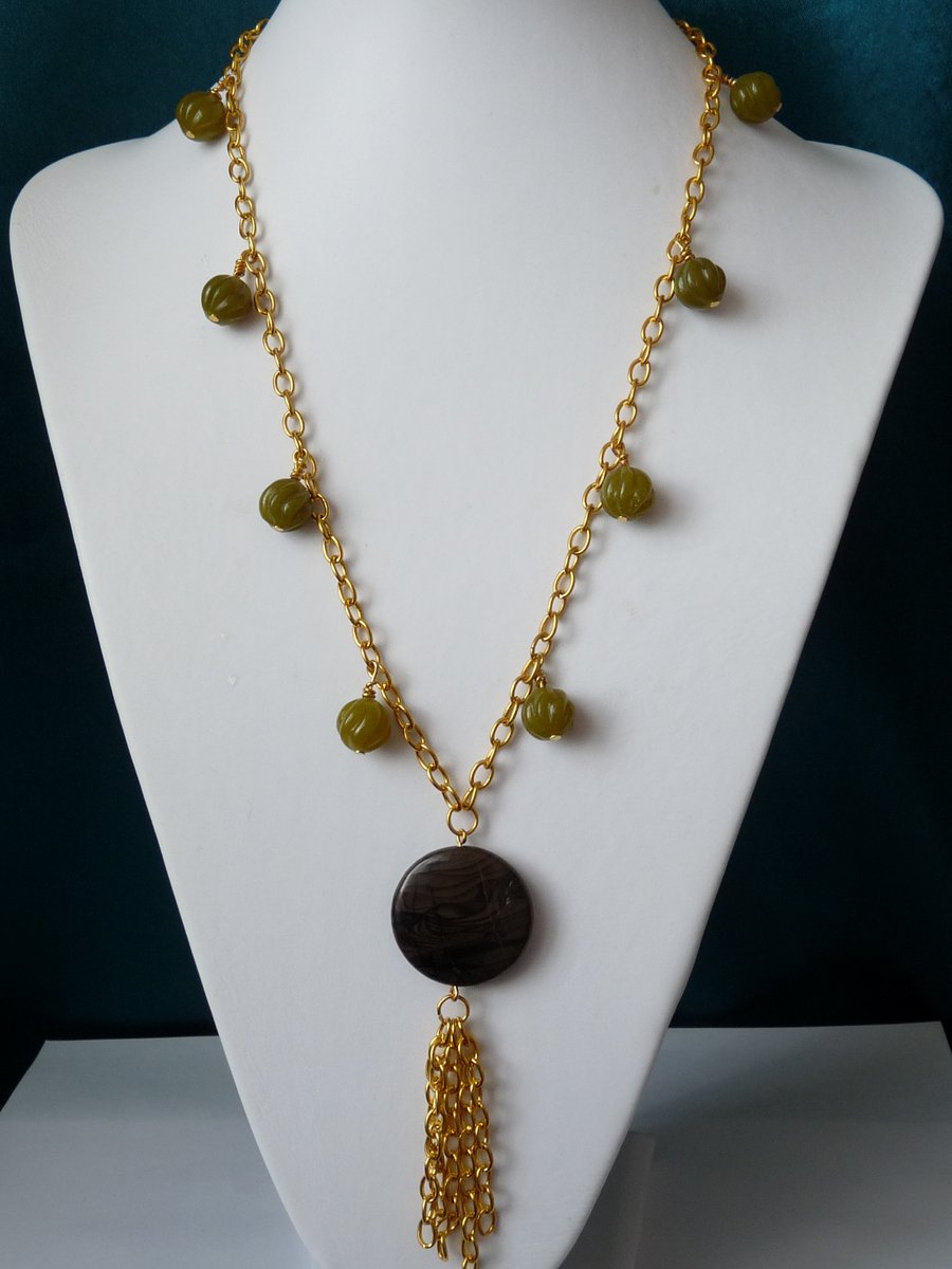 Green Chinese Jade Coffee Jasper Long Folksy