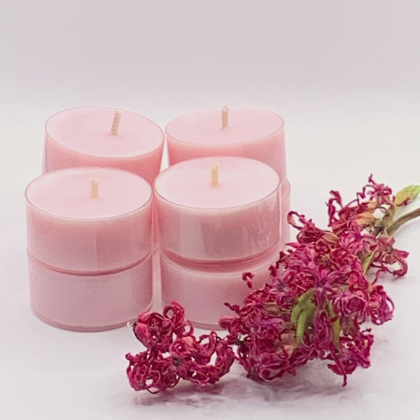 6 Pink Gardenia Essential Oil Soy Wax Tealight Candles 