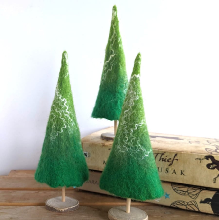 Felted Christmas tree decoration - bright greens