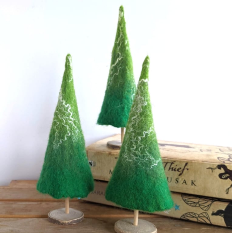 Felted Christmas tree decoration - bright greens