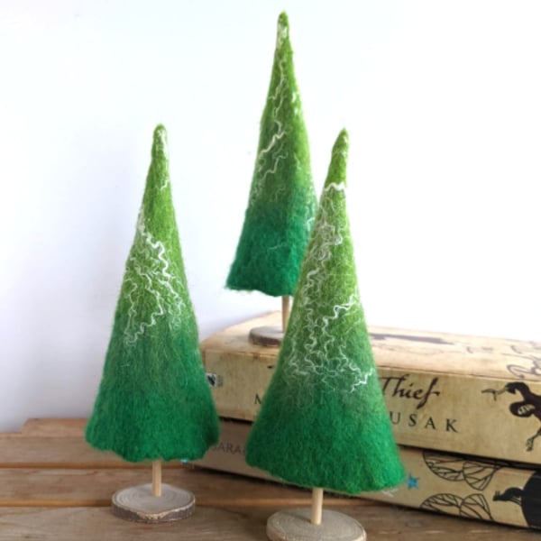 Felted Christmas tree decoration - bright greens