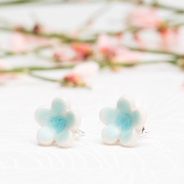 Porcelain Blossom Stud Earrings - turquoise