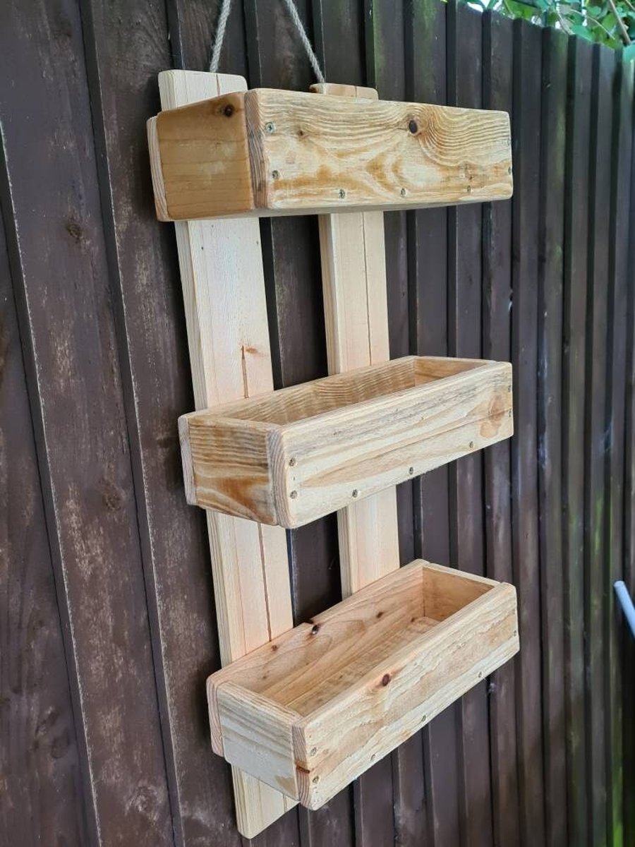 Up planter, rustic, handmade, and robust from recycled wood, stainedpainted then