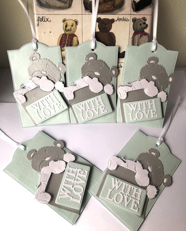 Aquamarine Baby Gift Tags, Handmade Pearl Shimmer With love Set