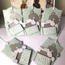 Aquamarine Baby Gift Tags, Handmade Pearl Shimmer With love Set