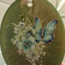Christmas tree resin ornament Oval green Butterfly and Flowers decoration 