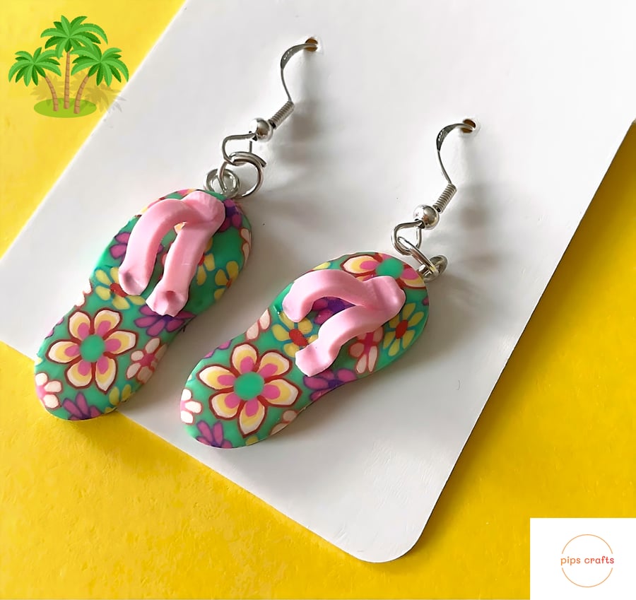 Pink Summer Flip Flop Earrings 925 Silver Hooks - Holidays Beach Jewellery