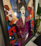Japanese Wall Art Asian Decor - geisha with kimono surrounded by flowers glass p - Image 8