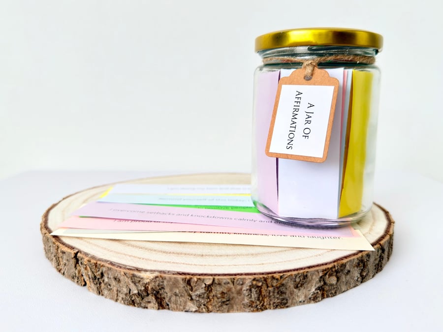 A Jar of Positive Affirmations, 50 Quotes, Wellness, Self Care, Mental Health 