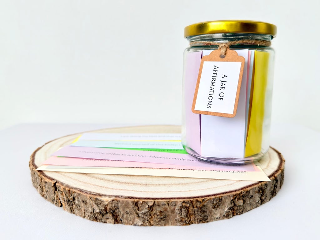 A Jar of Positive Affirmations, 50 Quotes, Wellness, Self Care, Mental Health 