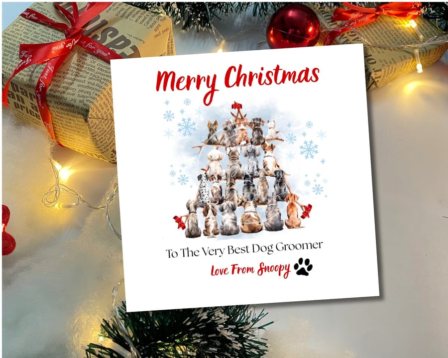 Personalised Dog Groomer Christmas Card, Xmas Pet Groomer Card