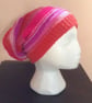 Pink and Red Striped Beanie Hat  - Image 1
