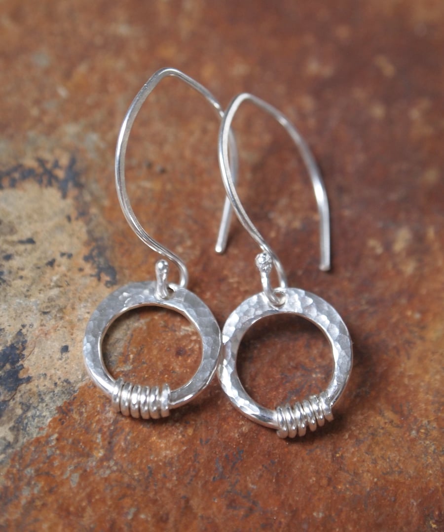 silver earings, small hoop dangle earring