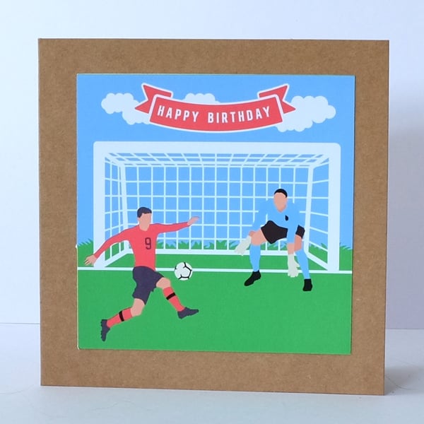 'Colourful Cards' Boy's Football Borthday Card with Striker and Goalie 