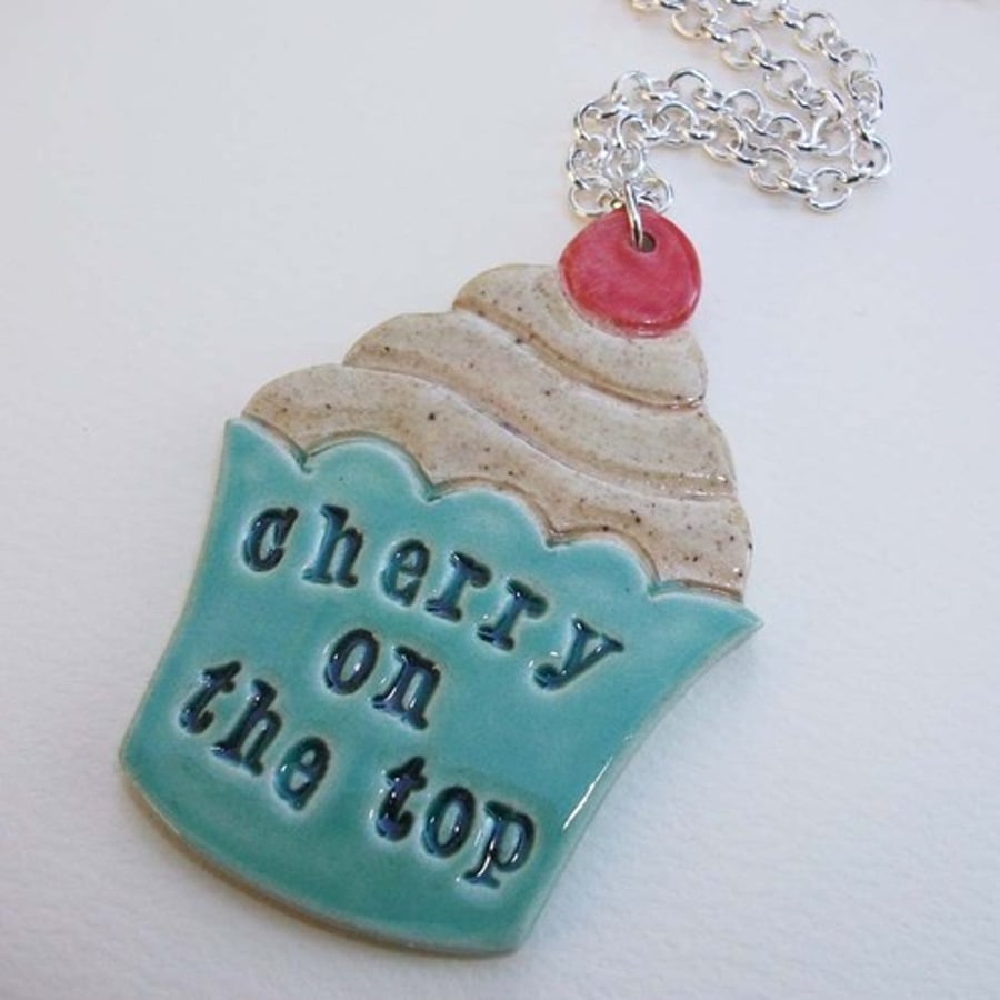 blue ceramic cupcake pendant