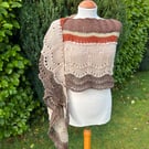 Long shallow crescent shawl oversized scarf in soft Autumn inspired wool yarn