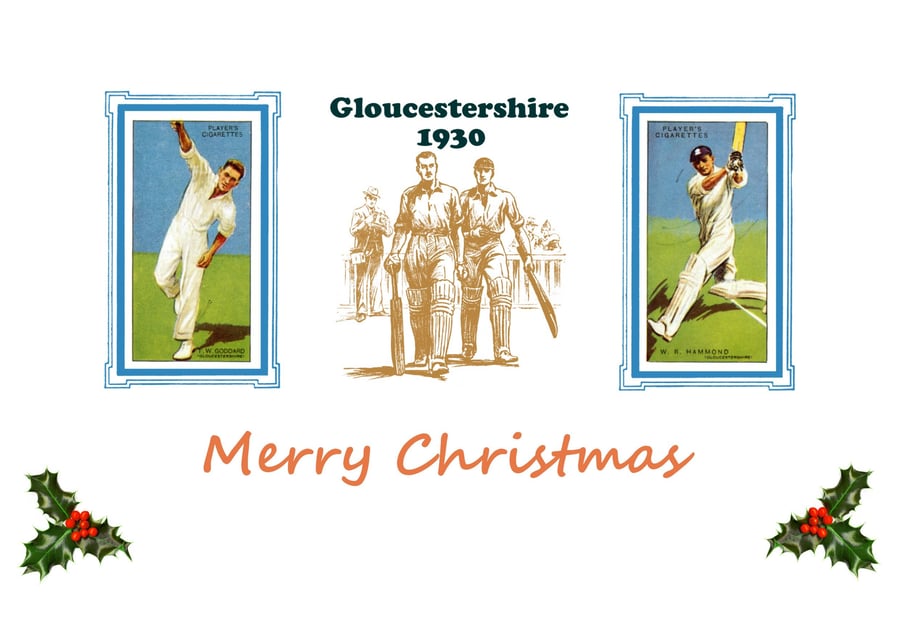 Christmas card cricket vintage 1930 design. Gloucestershire,  FREE UK P&P