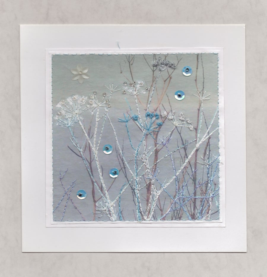 "Silver Nature": Hand-embroidered Digital Print Greetings Card