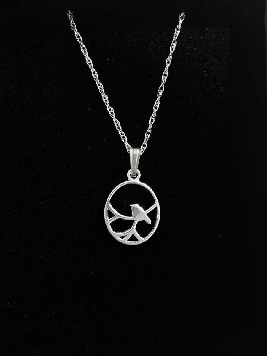 Sterling Silver Nightingale Pendant on 40cm Rope Chain