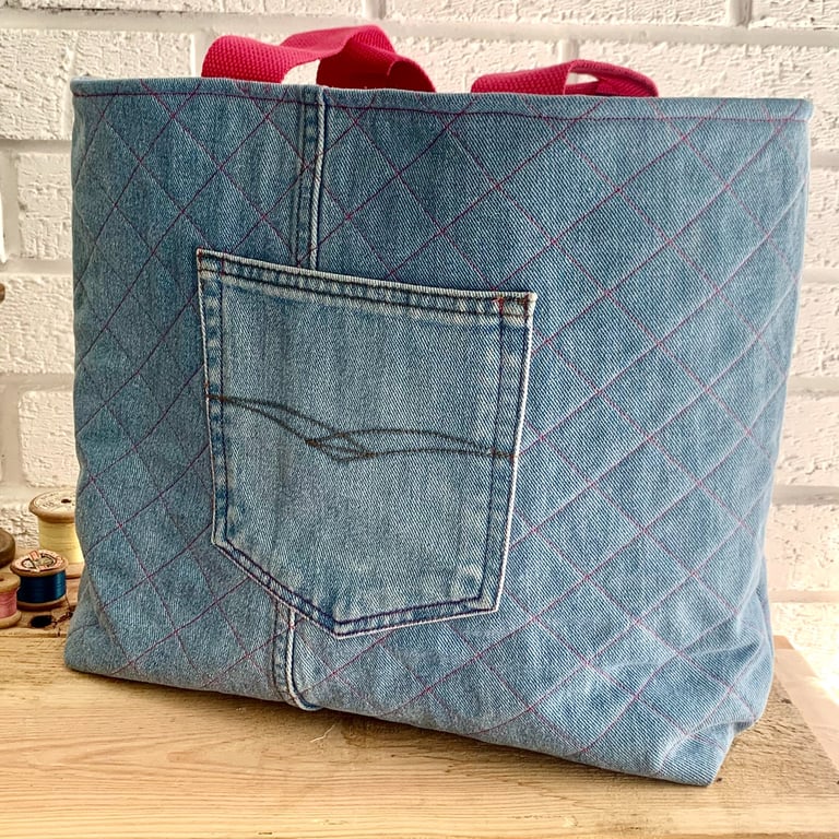Upcycled Quilted Denim Tote Bag, Analogue Bag