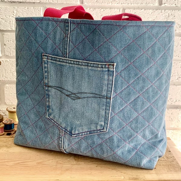 Upcycled Quilted Denim Tote Bag, Analogue Bag