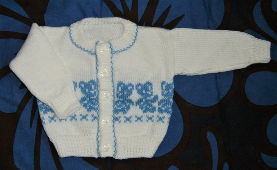 baby Cardigan with blue teddy motifs ( ref F 664)