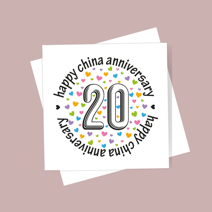 20th Wedding Anniversary card - china anniversary, free postage, blank inside