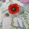 RED POPPY PIN Red Wedding Corsage Remembrance Lapel Flower Brooch HAND PAINTED