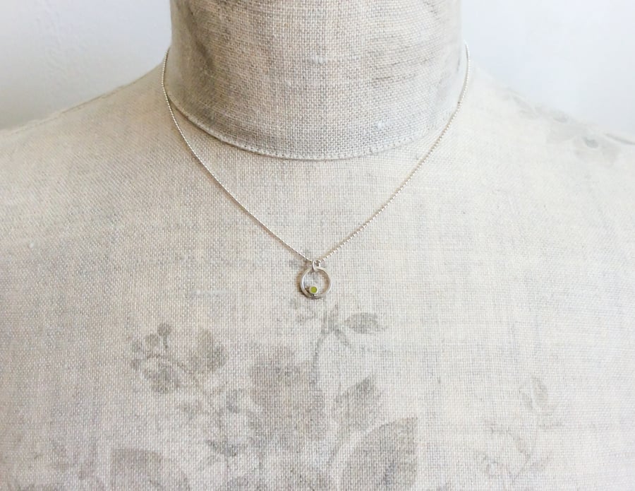 Tiny Sulphur Yellow Circle Pendant Necklace, Minimalist, Everyday Jewellery
