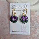 Christmas Glitter Wreath Earrings - Purple & Green Festive Hoops