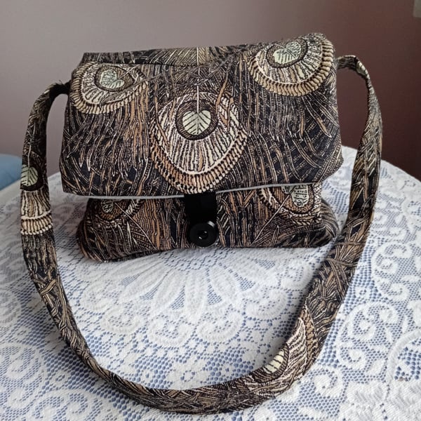 Liberty linen "Hera" shoulder bag. Black, brown, grey shoulder bag