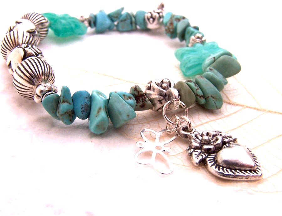 Turquoise Bracelet, Butterfly Bracelet, Gemstone, Bead & Charm Bracelet