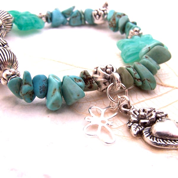 Turquoise Bracelet, Butterfly Bracelet, Gemstone, Bead & Charm Bracelet