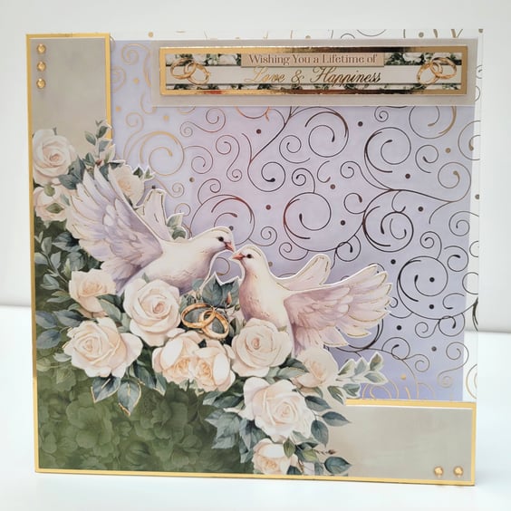 Luxury Wedding Card - Featuring White Doves and foiled Acetate