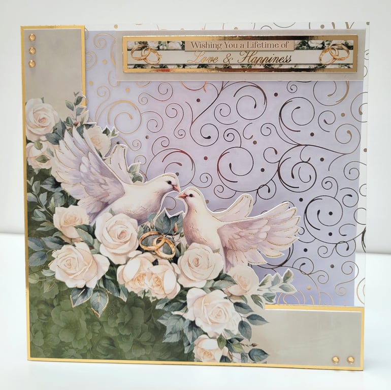 Luxury Wedding Card - Featuring White Doves and foiled Acetate