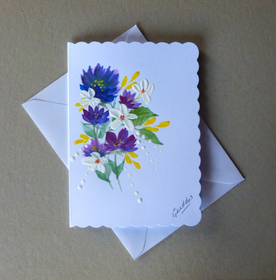 hand painted floral blank greetings card ( ref FA 510 K2 )