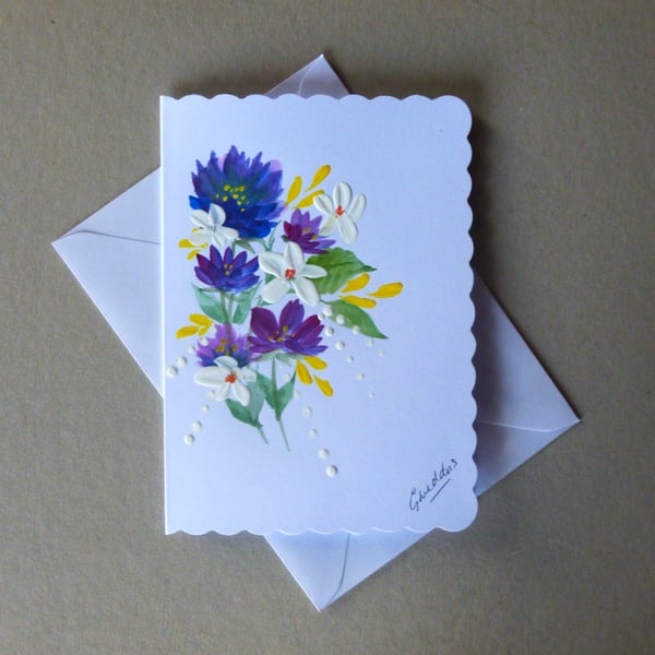 hand painted floral blank greetings card ( ref FA 510 K2 )