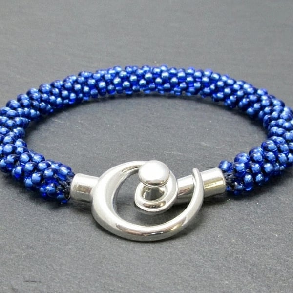 Bright Silvery Sapphire Blue Kumihimo Seed Beads Fashion Bracelet 