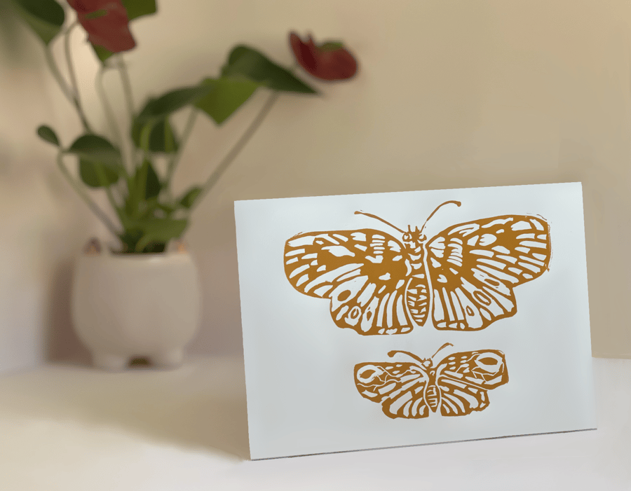 Friends to the Flowers Butterfly Original HandprintedLino Print