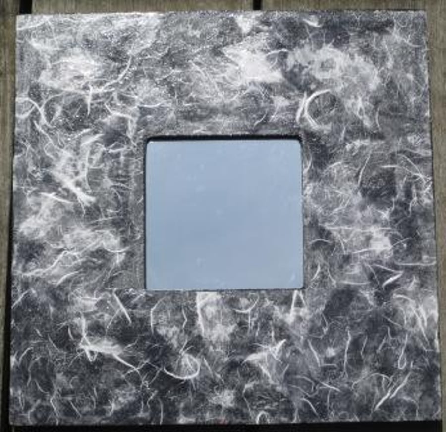 White Strawsilk Decoupage Mirror 