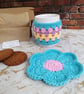 Crochet Mug Cosy & Coaster Set Turquoise & Pastel Shades