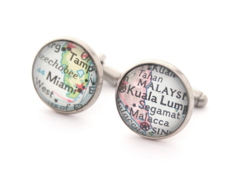 Antique Silver Custom Map Cufflinks Personalized Jewelry for Men