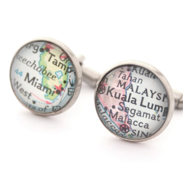 Antique Silver Custom Map Cufflinks Personalized Jewelry for Men